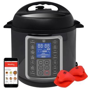 Mealthy MultiPot 9-in-1 Programmable Pressure Cooker - 6 Quarts Stainless Steel Pot, steamer basket, silicon mitts, with instant access to recipe app included.