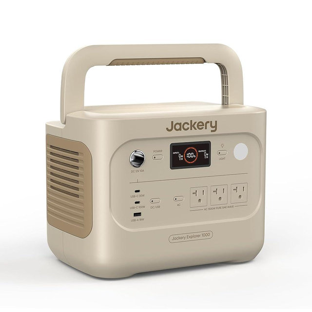Jackery Explorer 1000 v2 Portable Power Station,1070Wh LiFePO4 Battery,1500W AC/100W USB-C Output, 1 Hr Fast Charge, Solar Generator for Camping,Emergency, RV, Off-Grid Living(Dune White)