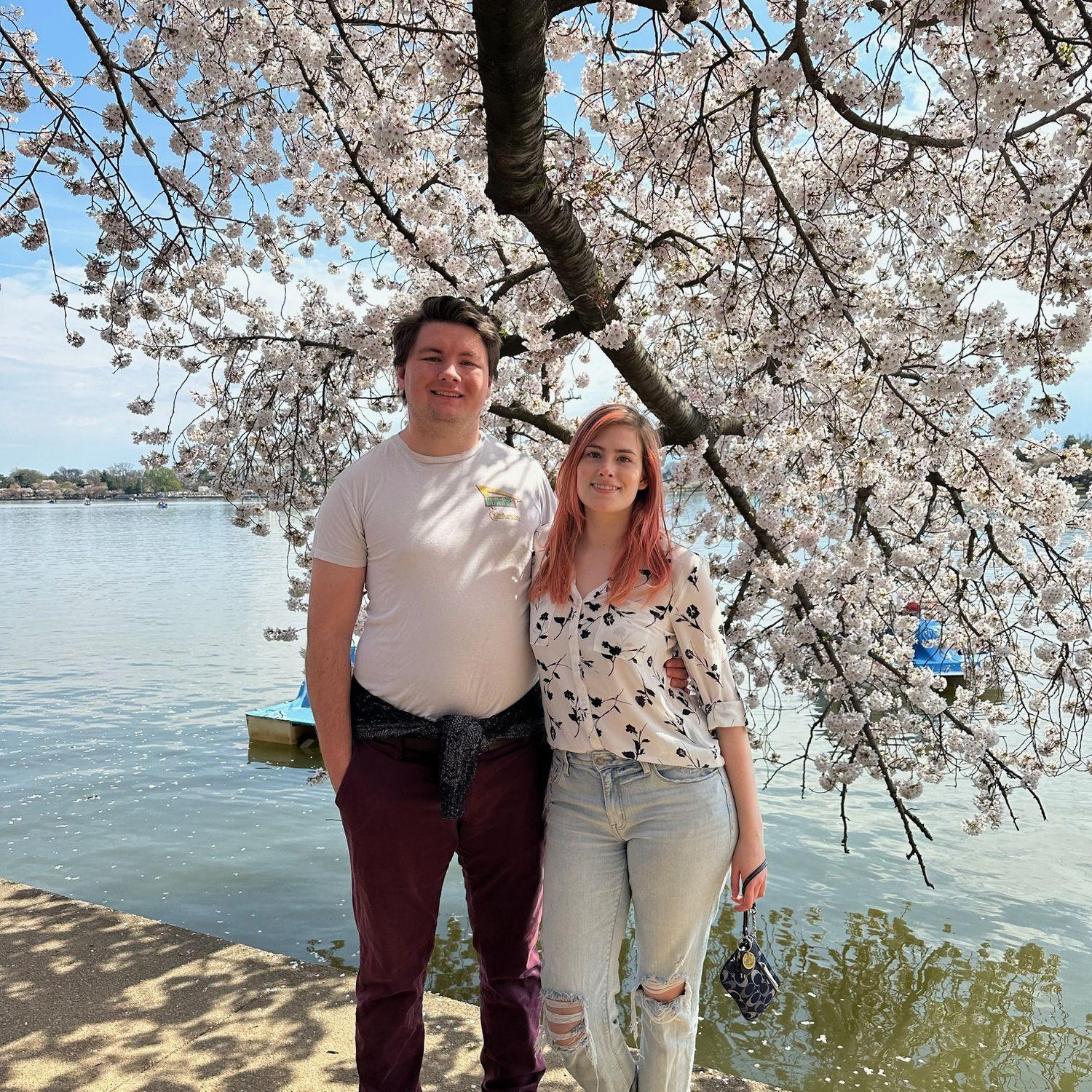 Enjoying the cherry blossoms at the Basin in DC