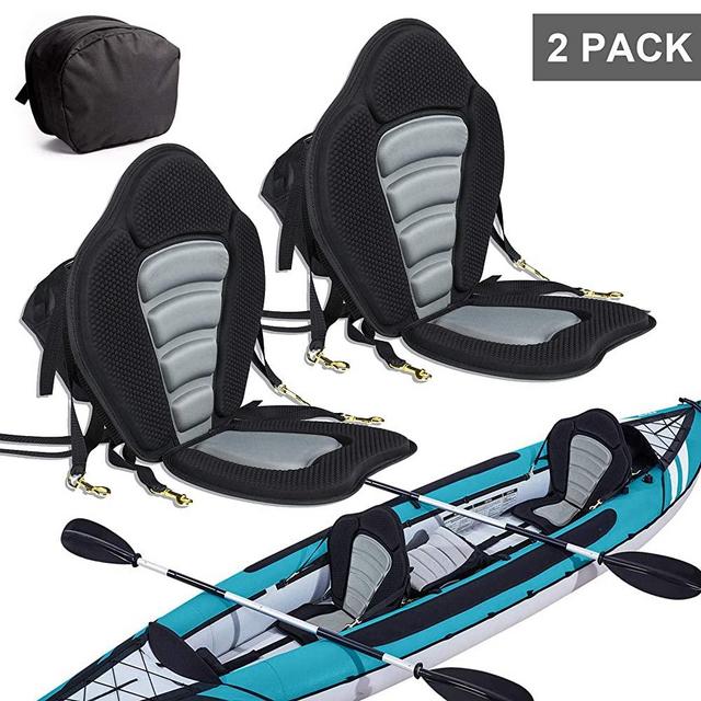 2 Pack of Kayak Seat Deluxe Padded Canoe Backrest Seat Sit On Top Cushioned Back Support SUP Paddle Board Seats with Detachable Storage Bag 4 Adjustable Straps for Kayaking Canoeing Rafting Fishing