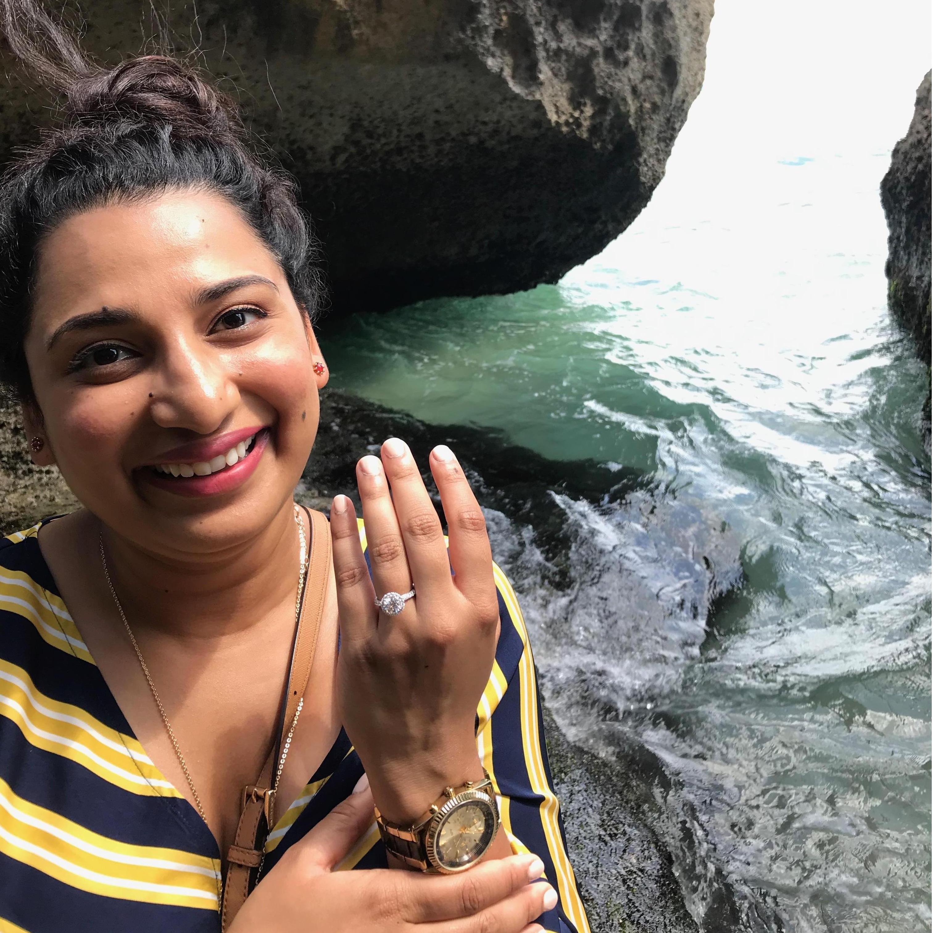 Archana showing off her ring after the proposal!