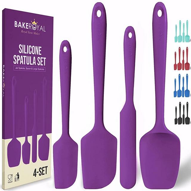 BakeRoyal Silicone Spatula Set - 4-Piece Rubber Spatulas Silicone Heat Resistant 600°F for Everyday Task - Seamless Design Kitchen Spatulas for Nonstick Cookware - Silicone Kitchen Utensils Sets