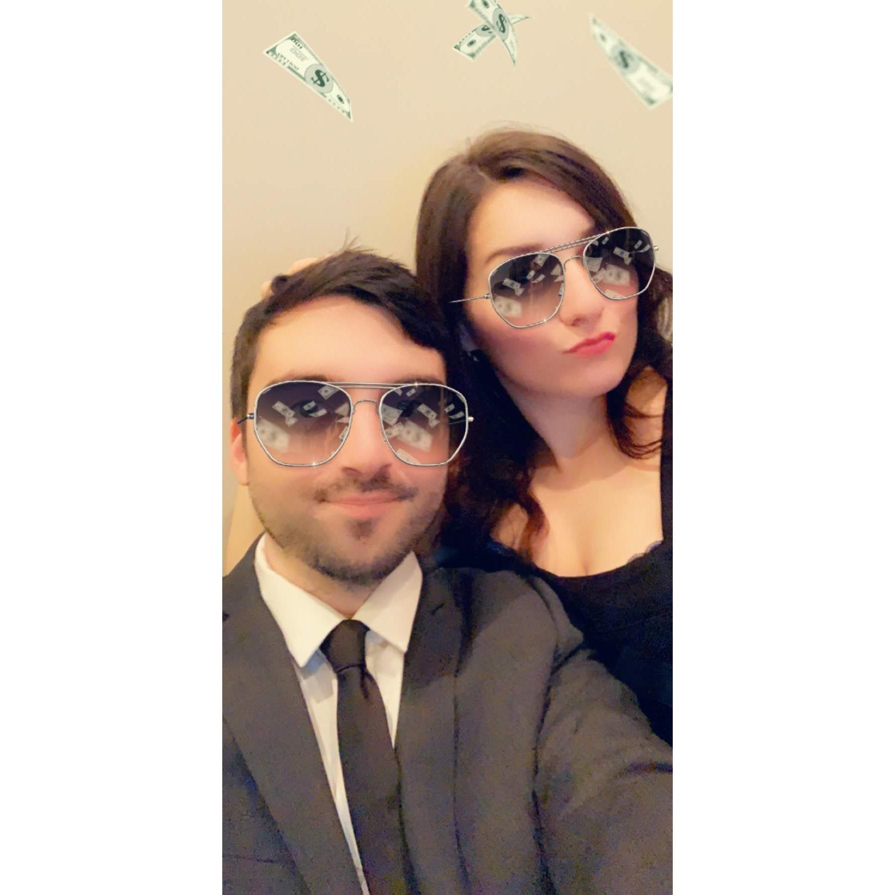 "This was actually taken in Colin's apartment on the last New Years in Brooklyn, we decided to dress up, stay in and post to social media to make it look like we went out that night."
