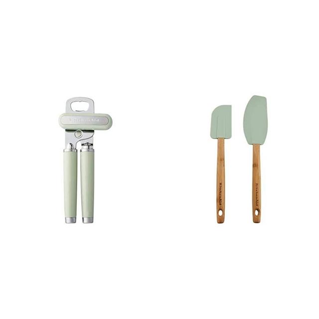 KitchenAid Classic Multifunction Can Opener, One Size, Pistachio & Classic Bamboo Spatula Set, set of 2, Pistachio