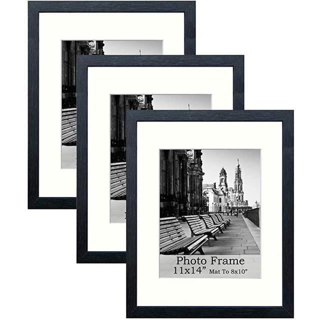 Meetart Black Photo Frame 11x14 inch mat to 8x10 inch 3 Piece per pack. Plastic Glass Wood Frame, Wall Hanger.