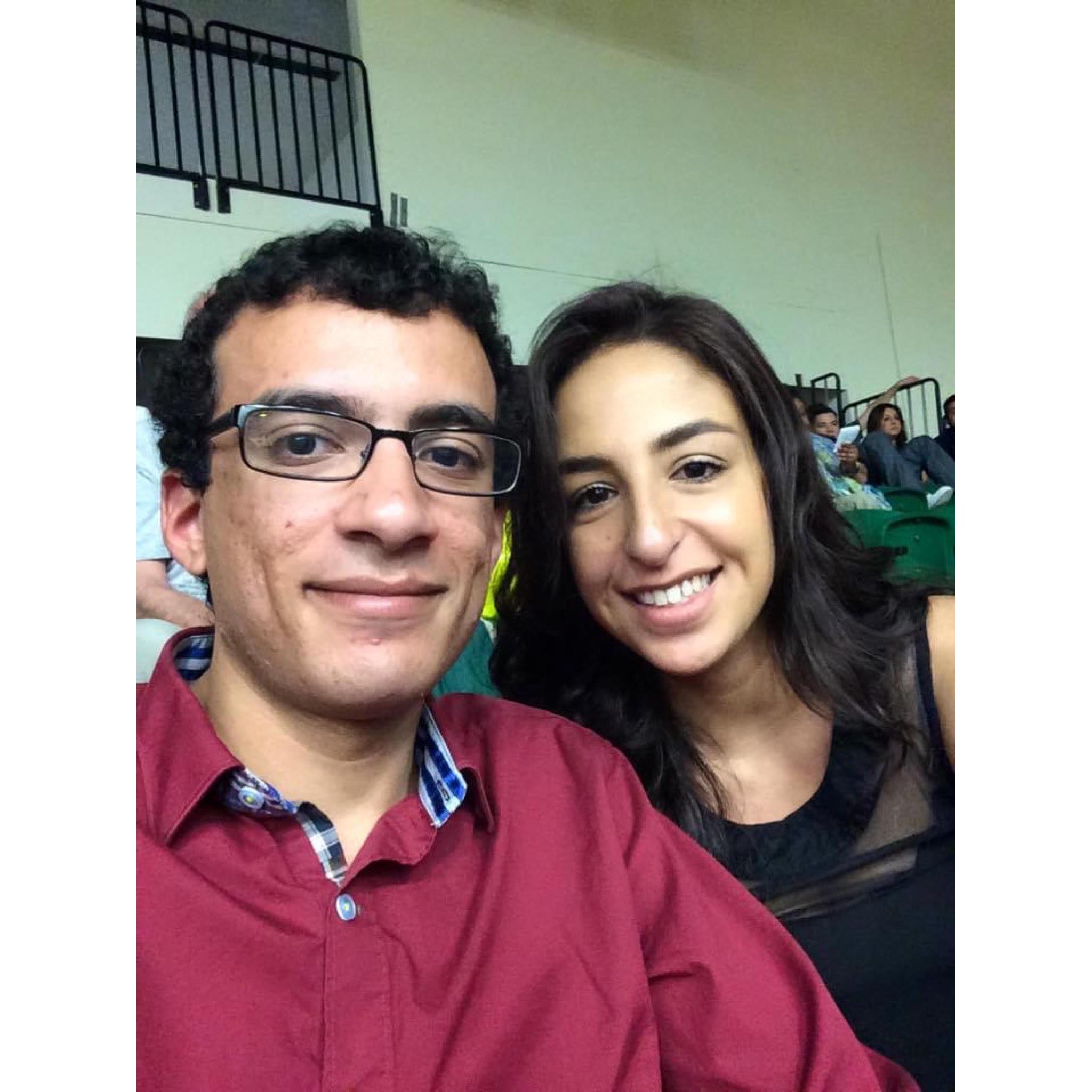 This is one of our very first photos we took as a couple (I actually don't think we were official at this point). We're at a Cal Poly basketball game.