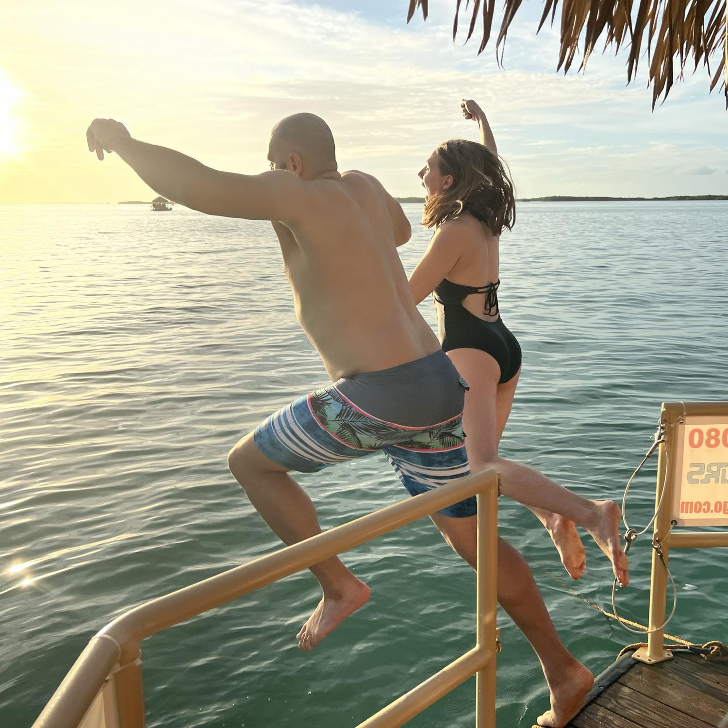 Jumping off our tiki boat in the keys - the highlight of the trip
