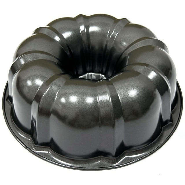 Kundalini Classic Bakeware 9.5 Inch Non-stick Fluted Cake Pan,Heavy Duty Carbon Steel Tube Baking Mold Gray