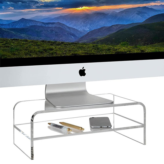 Homeries Computer Monitor Stand 2-Tier Acrylic, Universal Computer Riser for Home, Office, Business, Desk, Gamers | Multi Media Platform Lift for Laptop, Printer, TV Screen, PC |Extra Storage Space