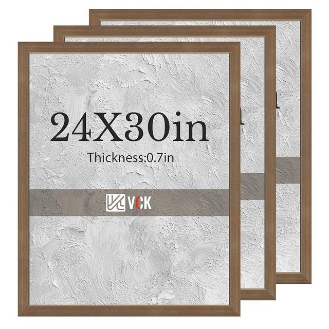 VCK 24x30 Brown Poster Frames 3 Pack, High-End Wood Wide Border Picture Frame,Multi-Directional Display Family Photos, Office Prints, Studio/Gallery/Home Artwork