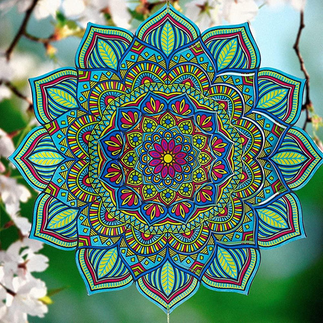 Wind Spinners for Yard Garden Decor, Patio Backyard Outdoor Art Outside Home Decorations 3D Mandala Metal Stainless Steel Decoration, 12＂Wind Spinner Gifts for Lawn Hanging Pinwheels Crafts Ornaments