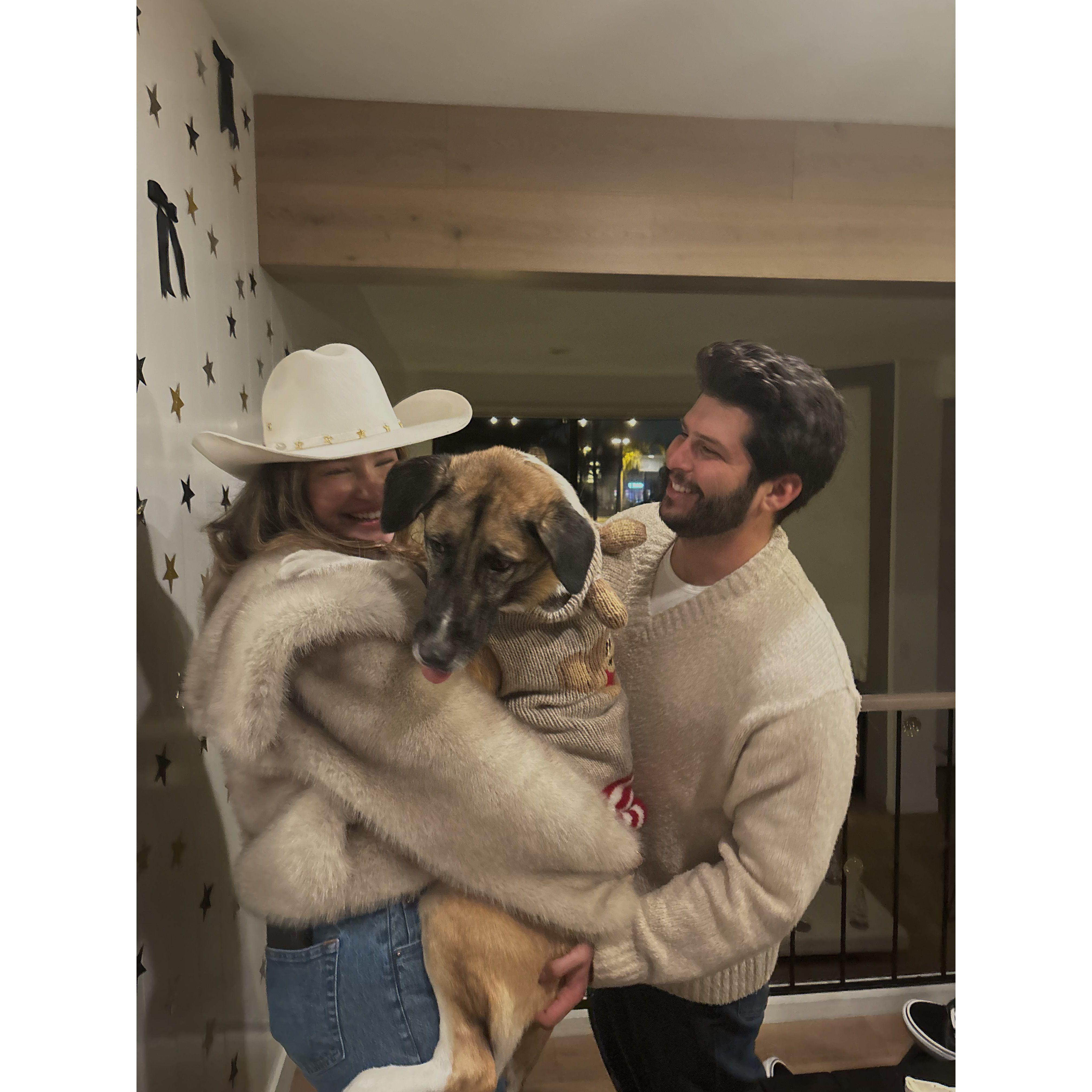 Our New Years Eve party at our home! Bailey is our furry princess mascot!