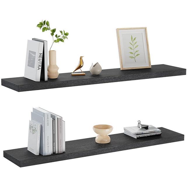 AMADA HOMEFURNISHING Floating Shelves, 32″ Large Wall Mounted Shelves for Bathroom, Bedroom, Living Room, Kitchen, Office, Hanging Shelf for Wall Décor Storage, Set of 2, Black