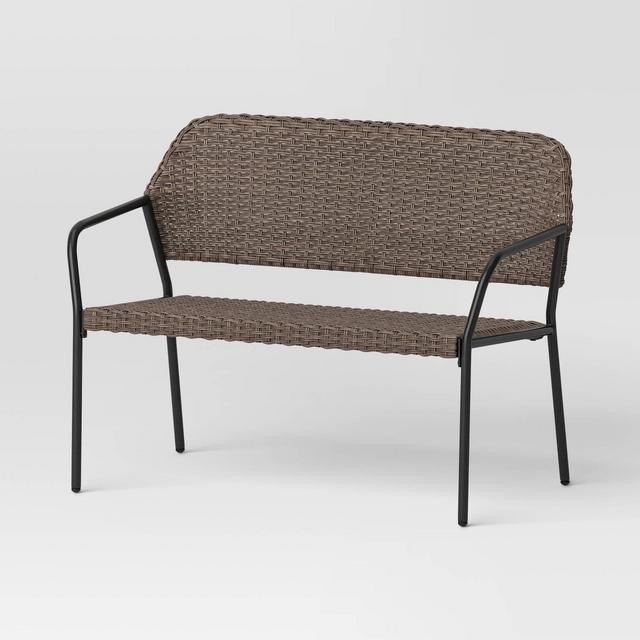 Steel & Wicker Outdoor Patio Garden Bench Light Brown - Room Essentials™: Weather-Resistant, 2-Seater