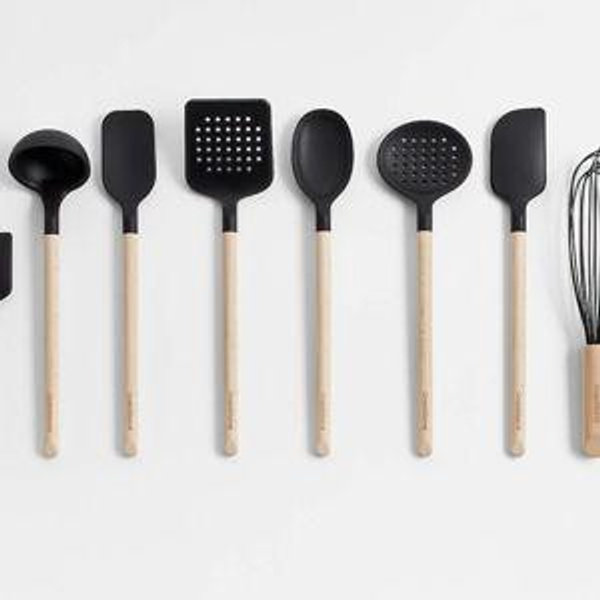 Crate & Barrel Black Silicone & Wood Utensils, Set of 10 + Reviews | Crate & Barrel