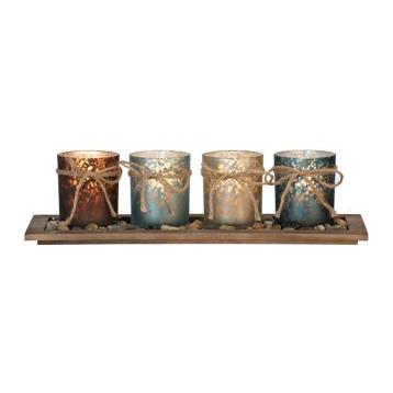 Wood Candle Runner With Mercury Glass Votives