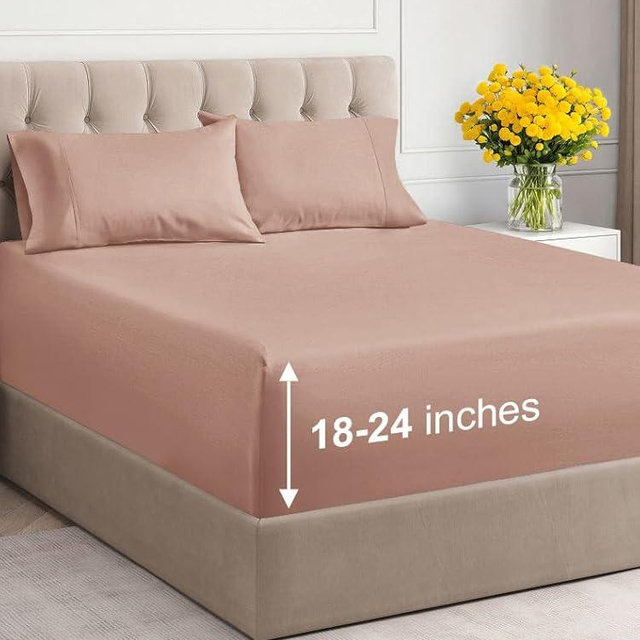 Extra Deep Pocket King Sheets - 4 Piece Breathable & Cooling Bed Sheets - Hotel Luxury Bed Sheet Set - Soft, Wrinkle Free & Comfy - Easily Fits Extra Deep Mattresses - Deep Pocket Mauve Sheets Set