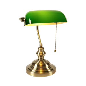 Bankers Lamp, Traditional Green Desk Lamp with Solid Birch Wood Base, Green Glass Antique Library Lamp with Pull Chain Switch, Plug in Vintage Bankers Desk Lamp for Office, Study Room 【E26 Socket】
