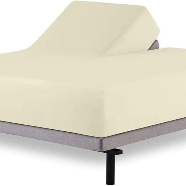 Top Split King Fitted Sheet for Adjustable beds, 1 PC Half Split King Fitted Sheet Only, Split Down 39 inches from The Top, 100% Cotton Split Head Flex King Sheets, Ivory Solid