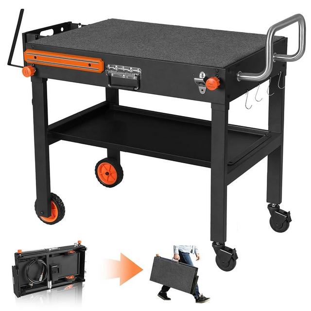 JiRiCHMi Blackstone Griddle Stand, Portable Outdoor Grill Table, Foldable Grill Cart With Wheels Fit 22 Inch or 17 Inch, Camping Folding Pizza Oven Tables Fit Ninja Grill and Weber，Blackstone Table