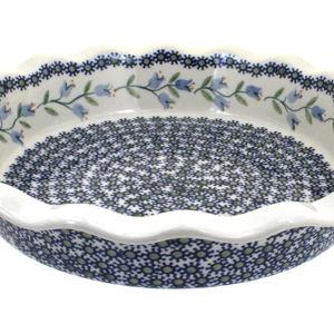 Blue Rose Polish Pottery - Blue Tulip Pie Plate - 10.5" Diameter - Ceramic Baking Dish, For Pies, Quiches & Desserts