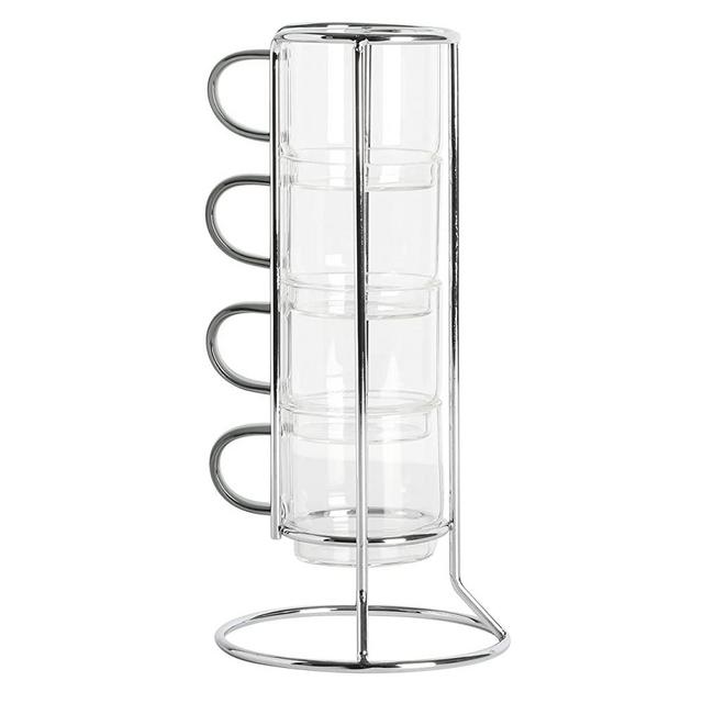 Gibson Soho Lounge Stackable Glass Espresso Cups with Rack, Glass, 4-Piece