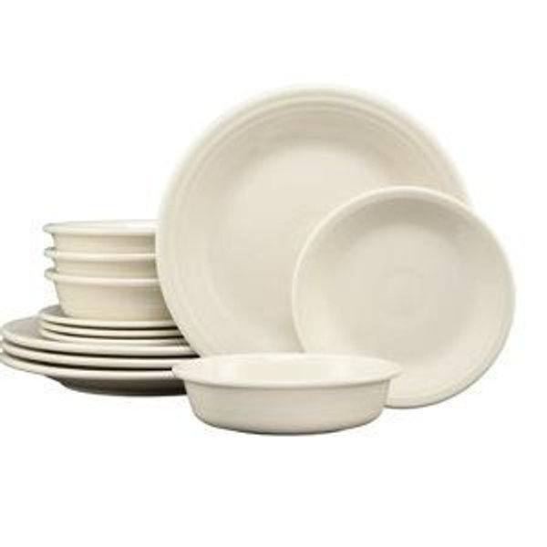Classic Rim 12-Piece Dinnerware Set, Service for 4, Color: Linen