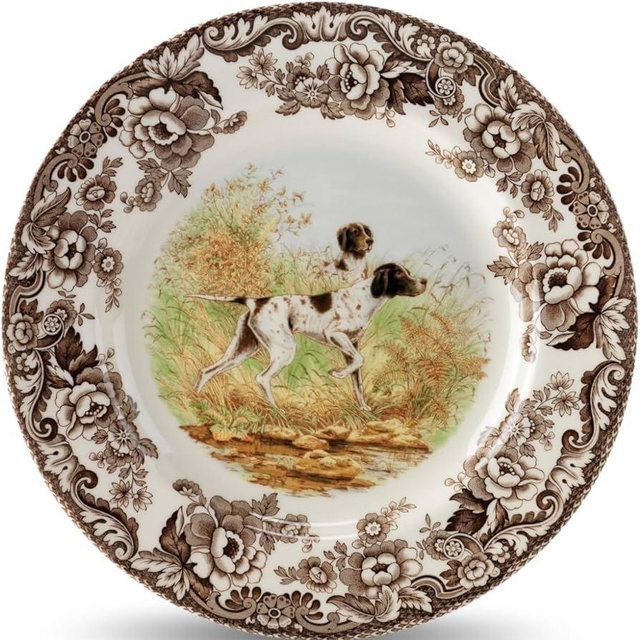 Spode Woodland Dinner Plate Dog Motif - 10.5 - Flat Coated Pointer