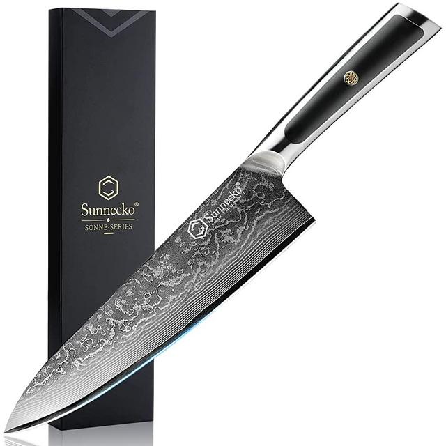 Sunnecko Damascus Chef Knife 8 inch- Razor Sharp Kitchen Knife Made of Real Japanese Damascus VG-10 Steel with Rivet Full Tang Solid Handle-Professional Chef's Meat Knife