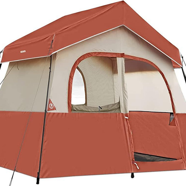 HIKERGARDEN 6 Person Camping Tent - Portable Easy Set Up Family Tent for Camp, Windproof Fabric Cabin Tent Outdoor for Hiking, Backpacking, Traveling