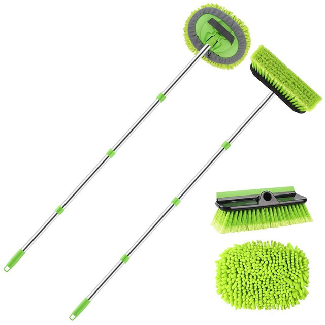 2 Pack Car Wash Brush with Long Handle, 62" Microfiber Car Wash Mop and Car Washing Brush Combo Set, Scratch-Free Soft Bristle Car Wash Mop Brushes Cleaning Kit for Exterior Car, Truck, RV, Boat