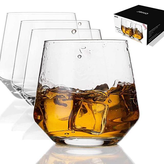 JBHO Durability Whiskey Glasses - Set of 4-12.85 Ounce Rock Glasses - Non-Lead Crystal Glass - Value for Money - Elegant Cocktail Glasses with Gift Box