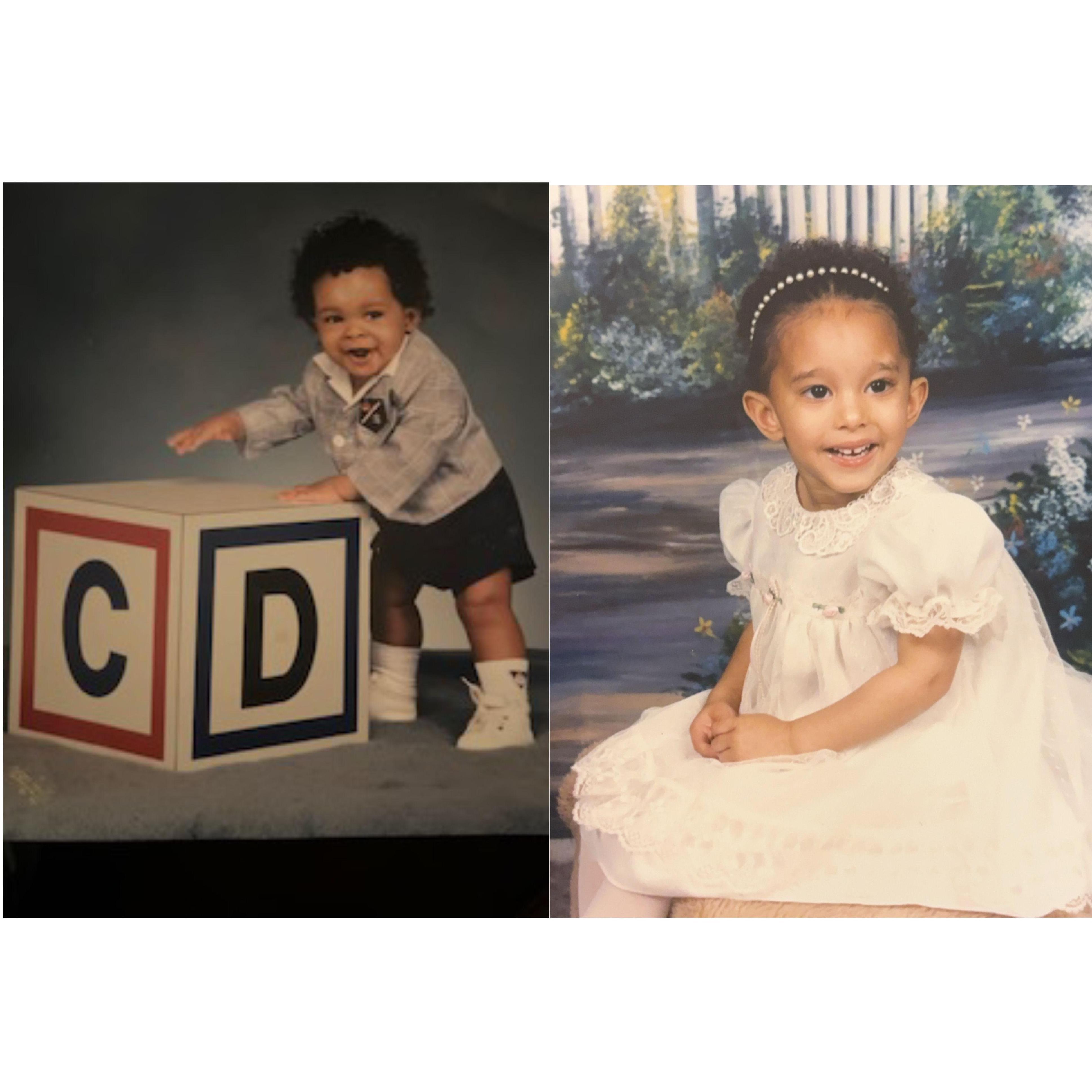 Baby photos of Gary (left) and Alexis (right).