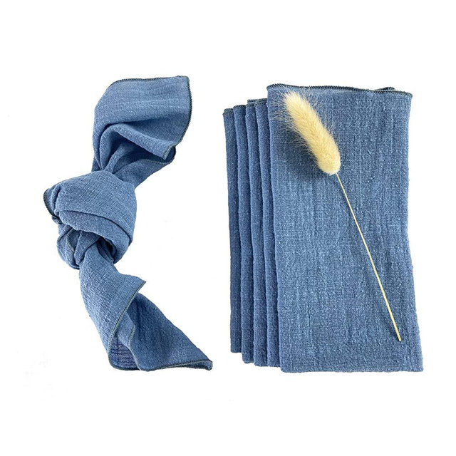 EHLDekol Thick Gauze Cloth Napkins 6 Pack 16x16 Inches 100% Natural Soft Cotton Weddings Decorative Parties Family Everyday Use Bulk Linen Dinner Napkins (Blue, 6 Pack)