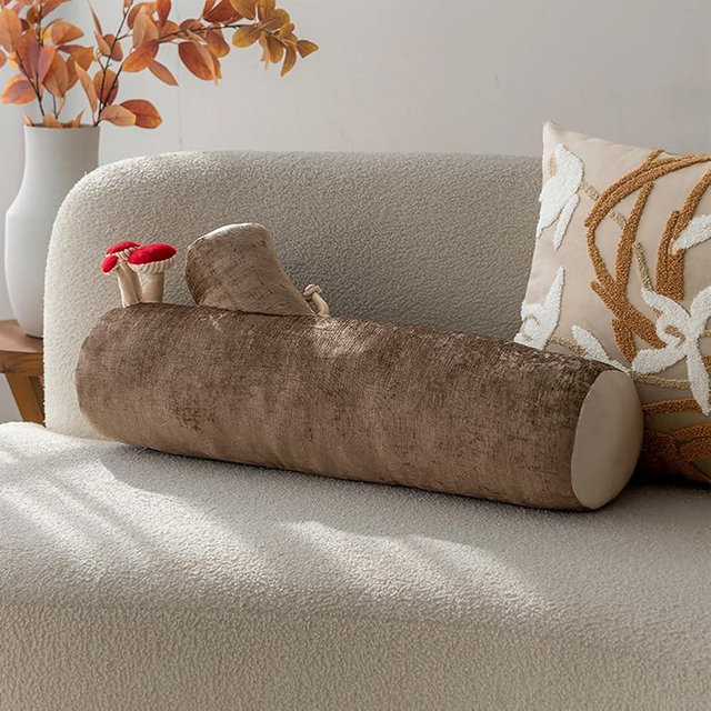 Shapeazy Mushroom Tree Log Pillow - Long Cylinder Decorative Throw Pillow for Couch, Sofa & Bed, Modern Chic Nature-Themed Pillow, Woodland Stump Accent Pillow for Living Room, Nursery, Home Decor