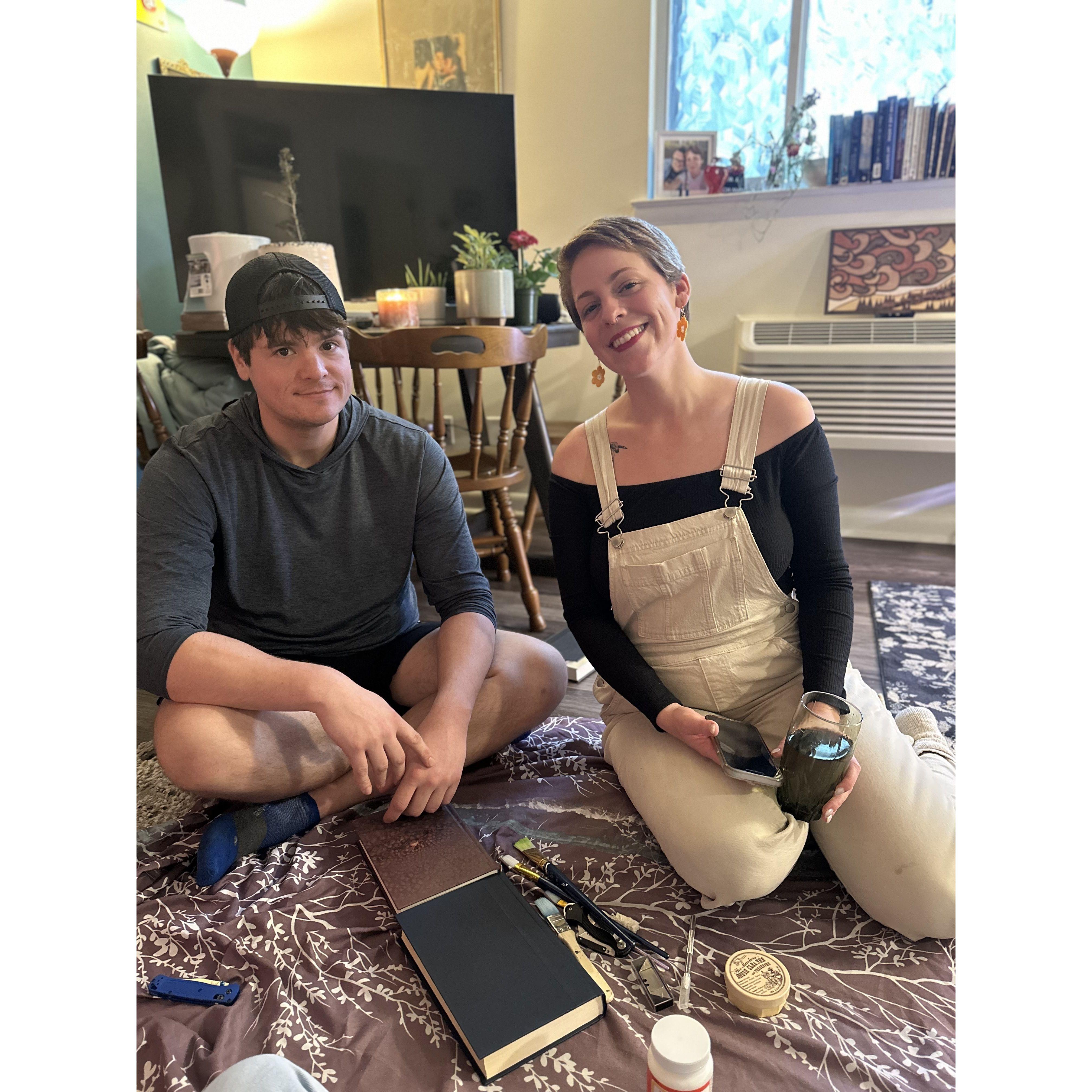 On one of our dates early in our relationship making book boxes. Fall 2023