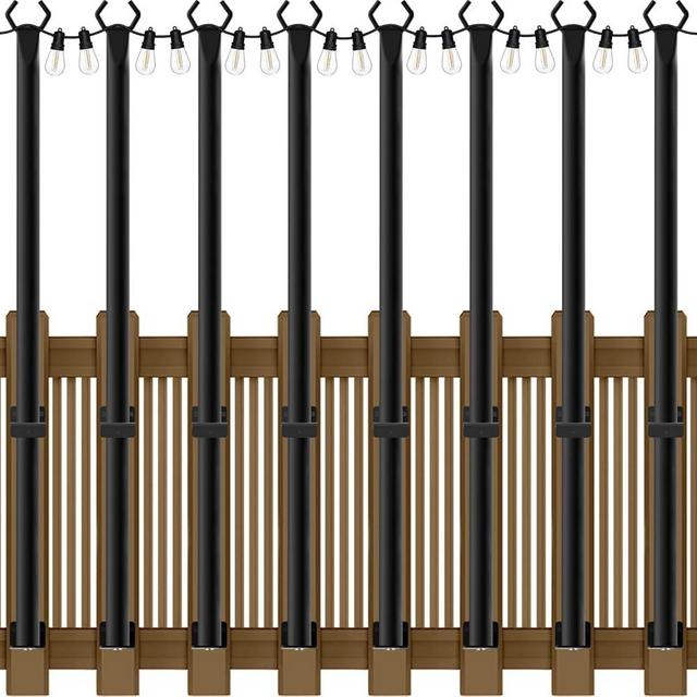 AILBTON 8 Pack 5Ft String Light Poles,Light Poles for Outside String Lights,Outdoor Light Poles with Fence Bracket,Metal Pole Stand for Patio,Backyard,Deck