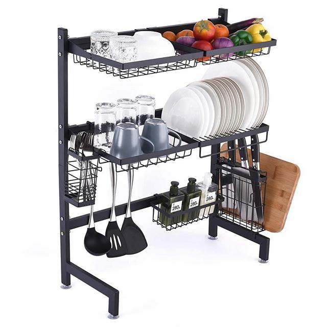 Over Sink Dish Drying Rack 2 Tier Kitchen Dish Drainer Shelf Utensil Holder (2 Tier)