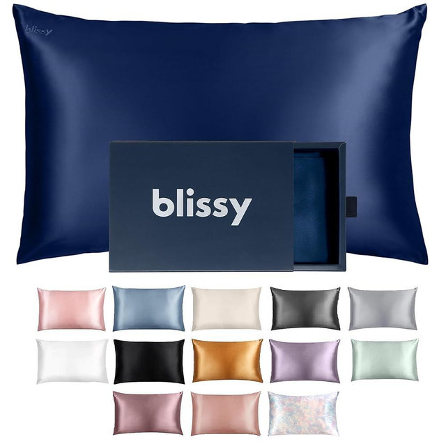 Blissy Silk Pillowcase - 100% Pure Mulberry Silk - 22 Momme 6A High-Grade Fibers - Silk Pillow Cover for Hair & Skin - Regular, Queen & King (Blue, Queen)
