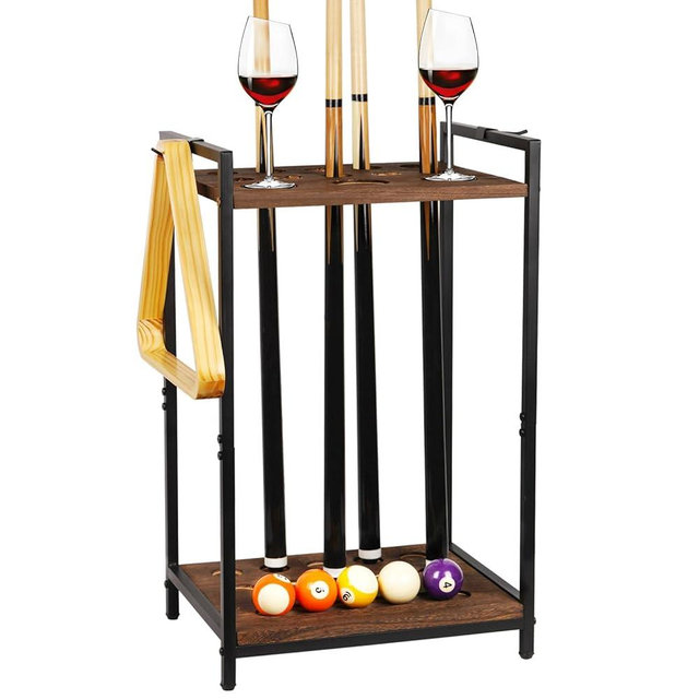Jolensoy Pool Stick Holder Pool Cue Holder Rack Cue Stick Holder 10 Cues Billiard Cue Racks for Billiard Room Club Pool Table Accessaries (Torched Black 10-Hole)