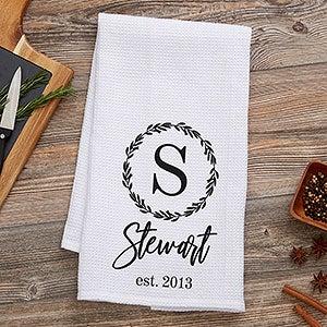Laurel Monogram Personalized Waffle Weave Kitchen Towel