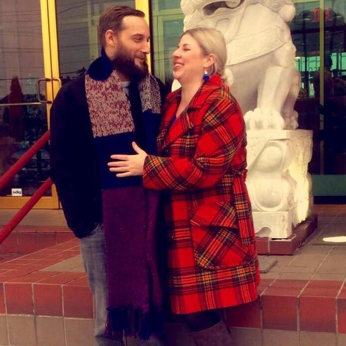 Larry’s first blarf! Maureen knitted him a blanket scarf while she lived in Detroit.