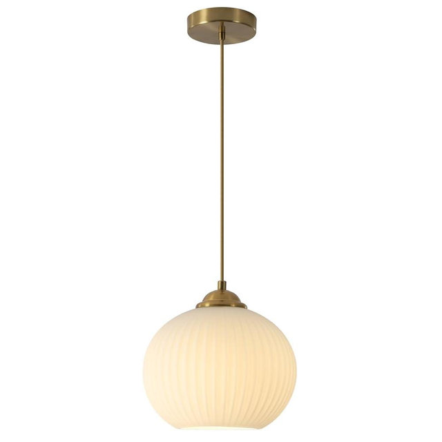 KCO Lighting Mid Century 1-Light Globe Pendant Light Industrial Vintage Brass Gold Pendant Lighting Fixture Kitchen Island Adjustable White Glass Hanging Ceiling Lights