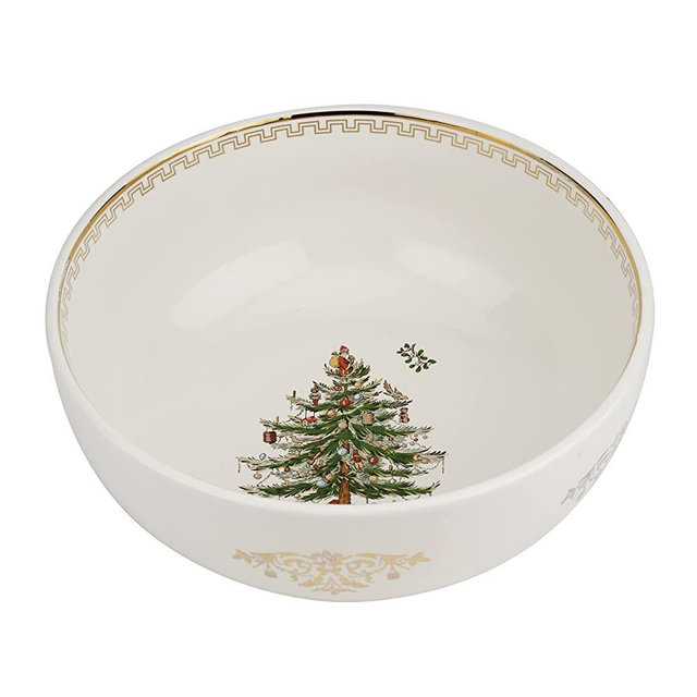 Spode - Christmas Tree Collection - Gold Salad Bowl - Measured at 10" - Dishwasher Safe
