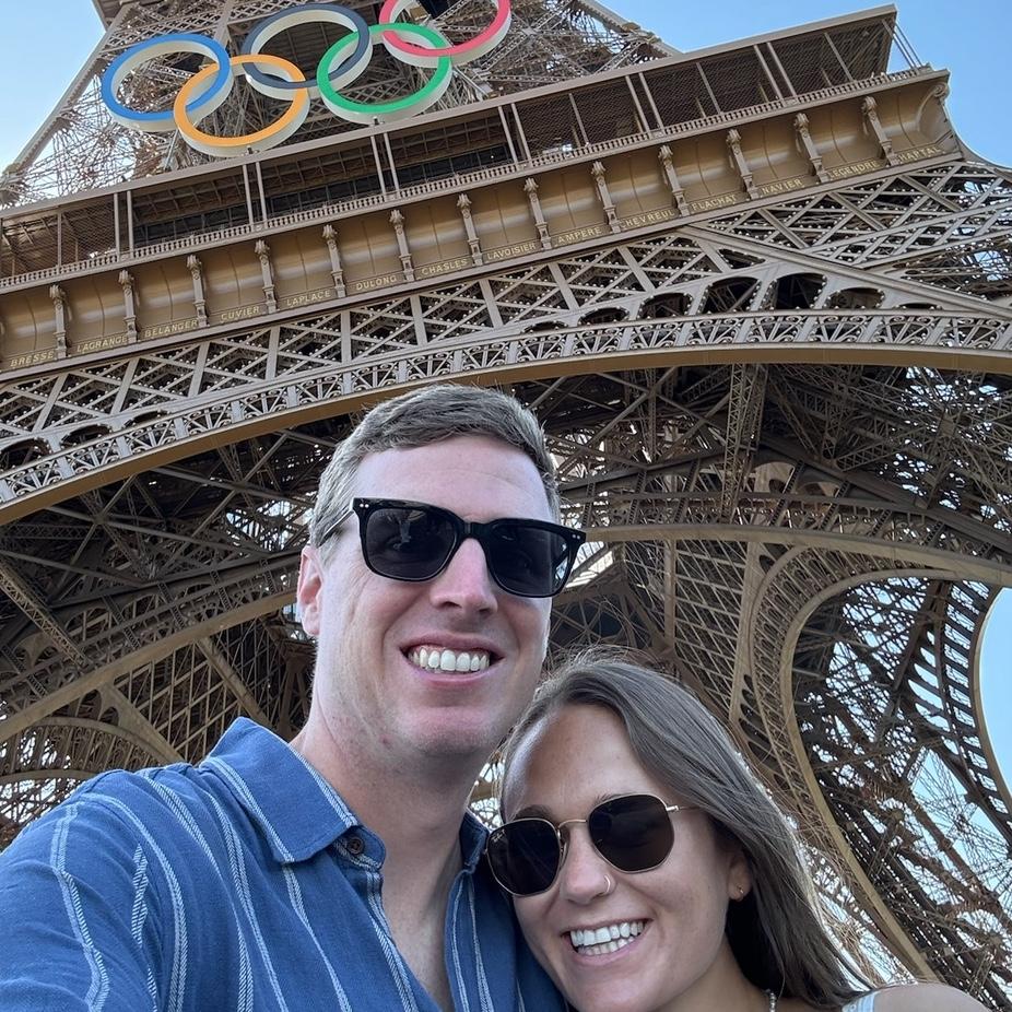 Before going up in the Eiffel Tower on our France trip in 2024