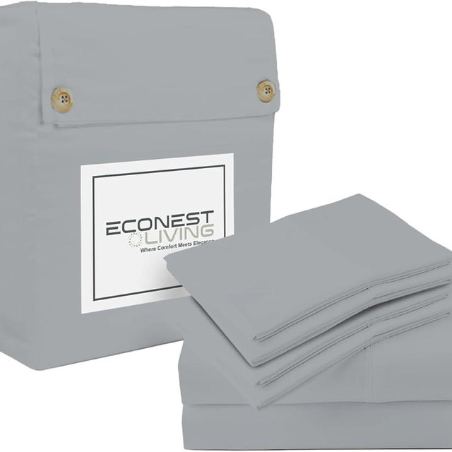 ECONEST LIVING Luxury Egyptian Cotton Queen Size Sheet Set - 1000 Thread Count 6 Piece Queen Sheets with 4 Pillowcases, Soft, Cooling Sateen Weave Bed Sheets - Fits Upto 16” Deep Pocket - Light Gray