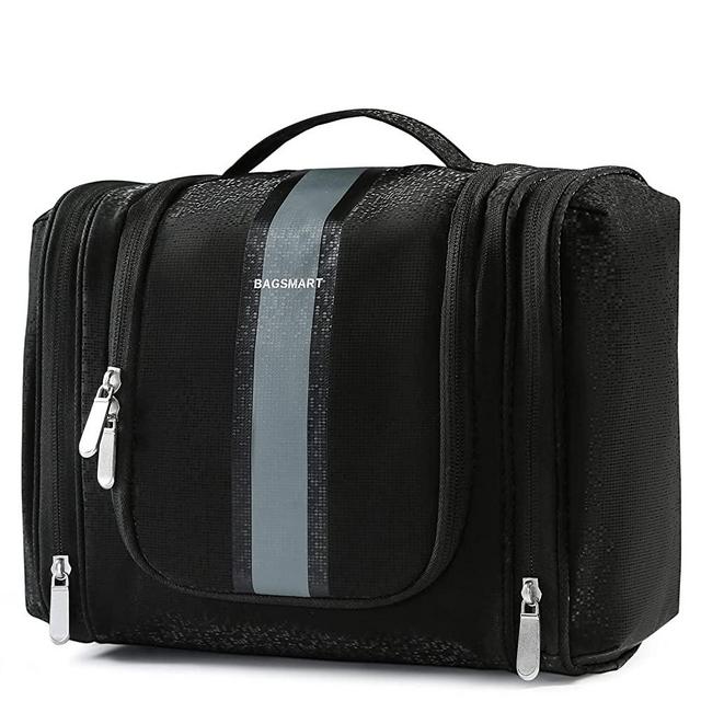 Hanging Toiletry Bag, BAGSMART Travel Toiletry Organizer with hanging hook, Water-resistant Cosmetic Makeup Bag Travel Organizer for Shampoo, Full Sized Container, Toiletries, Black