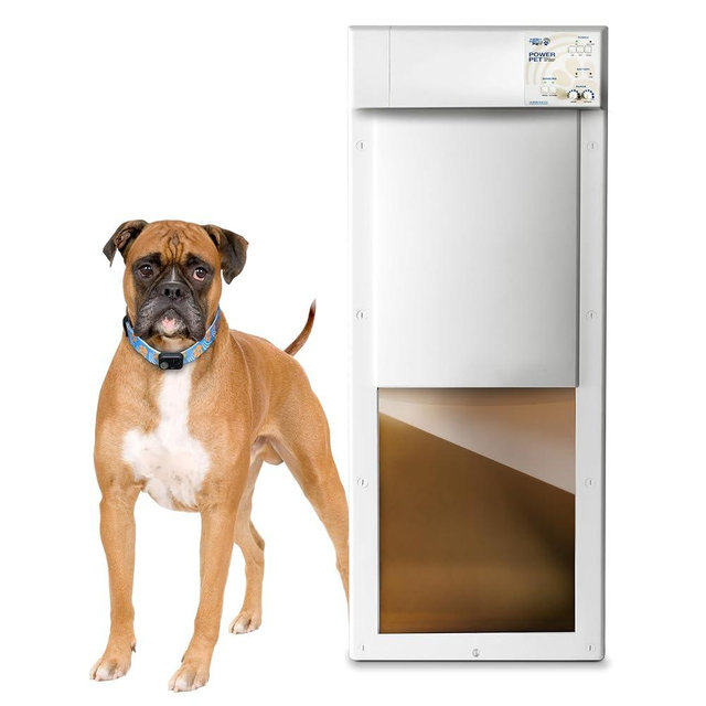 Power Pet Automatic Electronic Pet Door by High Tech Pet - Pet Operated Dog Door, High Security, Air Tight, for Large Dogs 30-100 lbs. (12 1/4" x 16" Pet Opening), Door Mount, Easy Install - PX-2DM