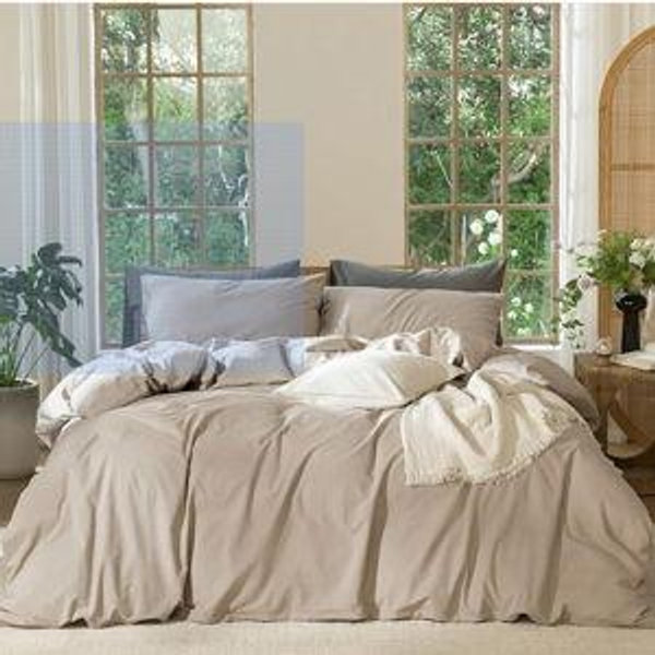 MooMee Bedding Duvet Cover Set 100% Washed Cotton Linen Like Textured Breathable Durable Soft Comfy (Heathered Taupe, Cal King 104"x98")