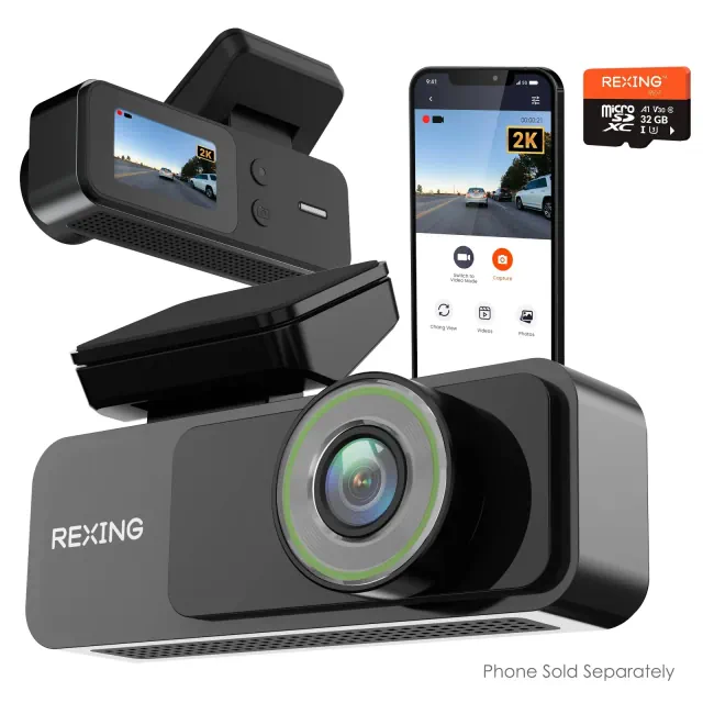 Rexing V1 Lite 2K Wi-Fi Dash Cam with USB-C Connection and 32GB microSD Card